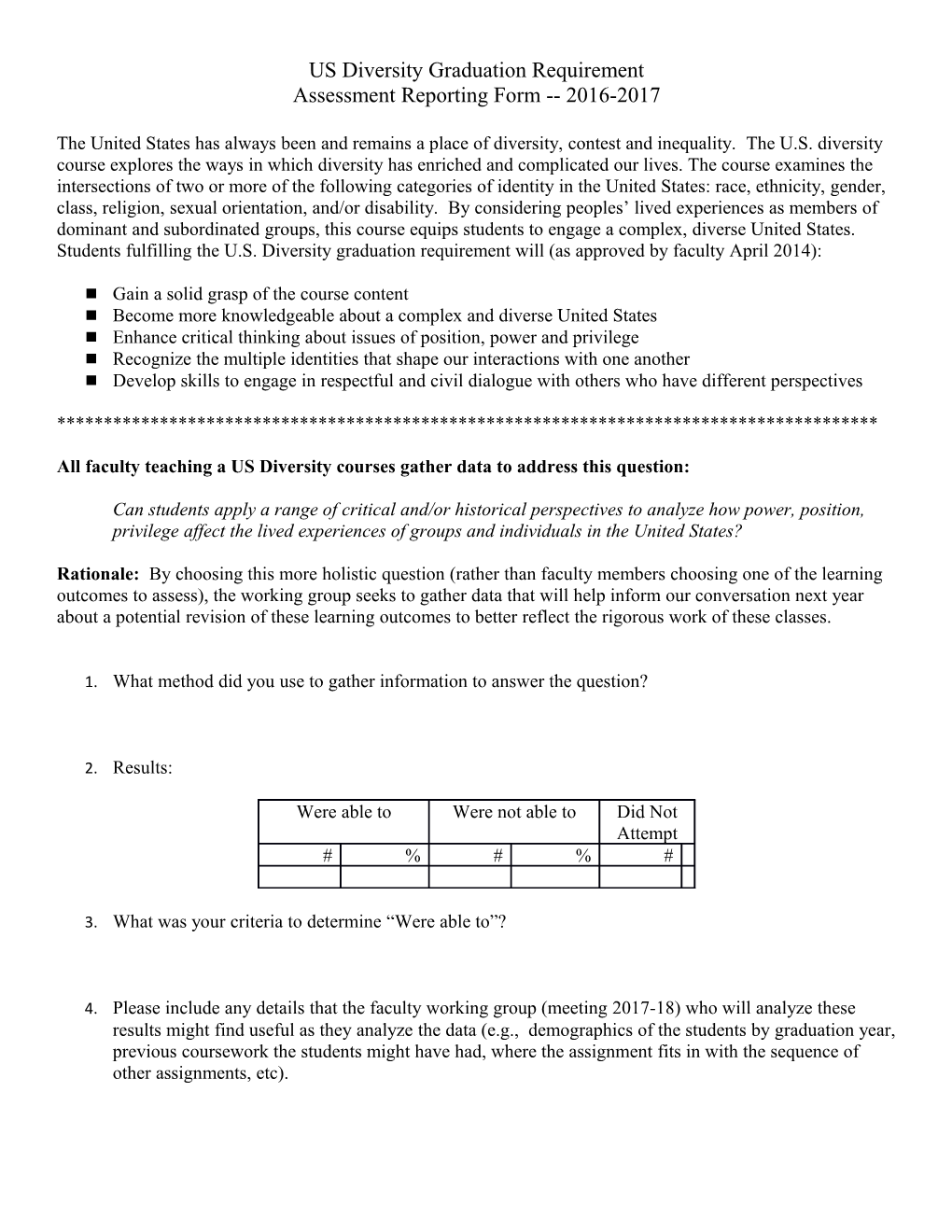 US Diversity Graduation Requirement