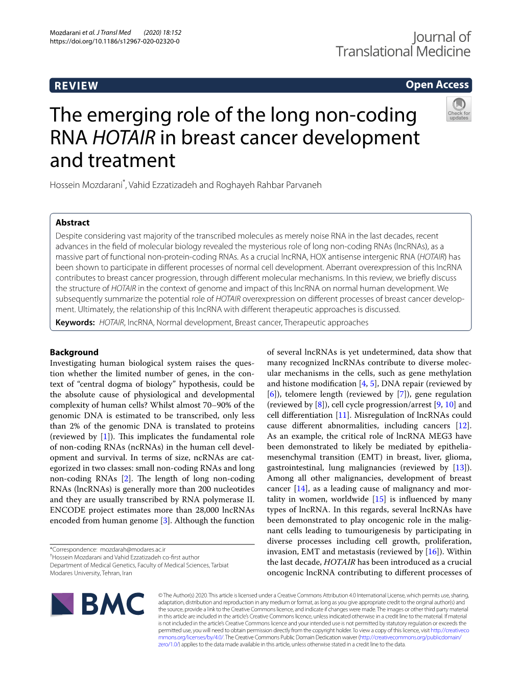 The Emerging Role of the Long Non-Coding RNA HOTAIR in Breast
