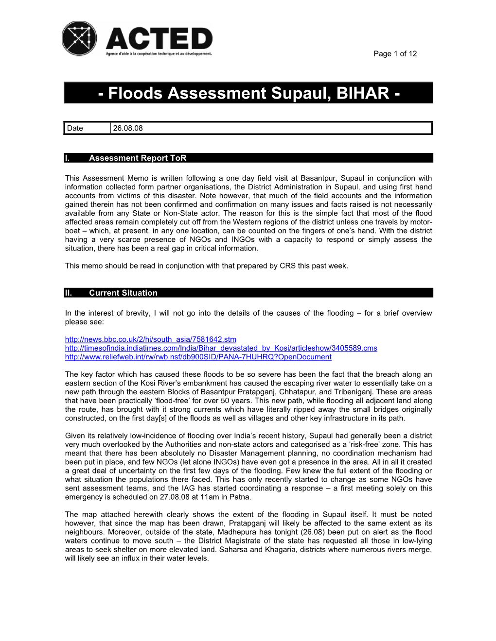 Floods Assessment Supaul, BIHAR