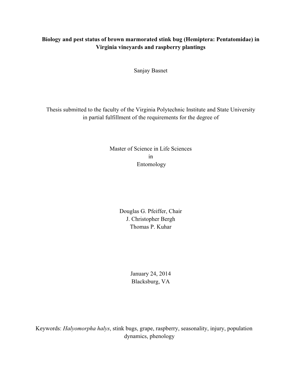 Biology and Pest Status of Brown Marmorated Stink Bug (Hemiptera: Pentatomidae) in Virginia Vineyards and Raspberry Plantings