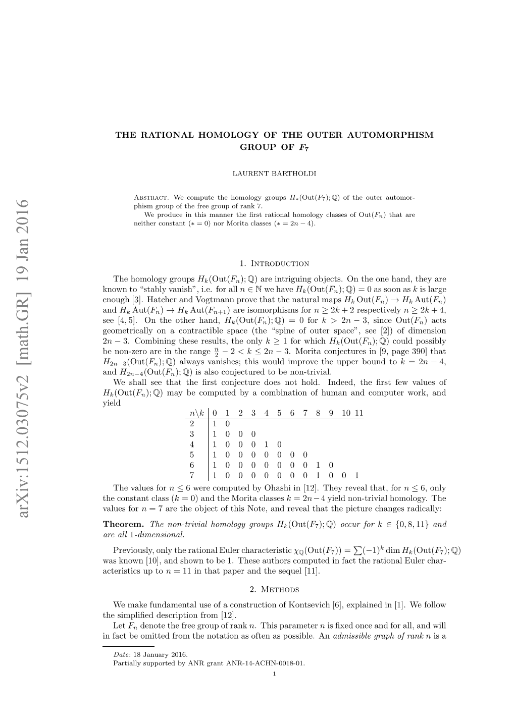 The Rational Homology of the Outer Automorphism Group of $ F 7$