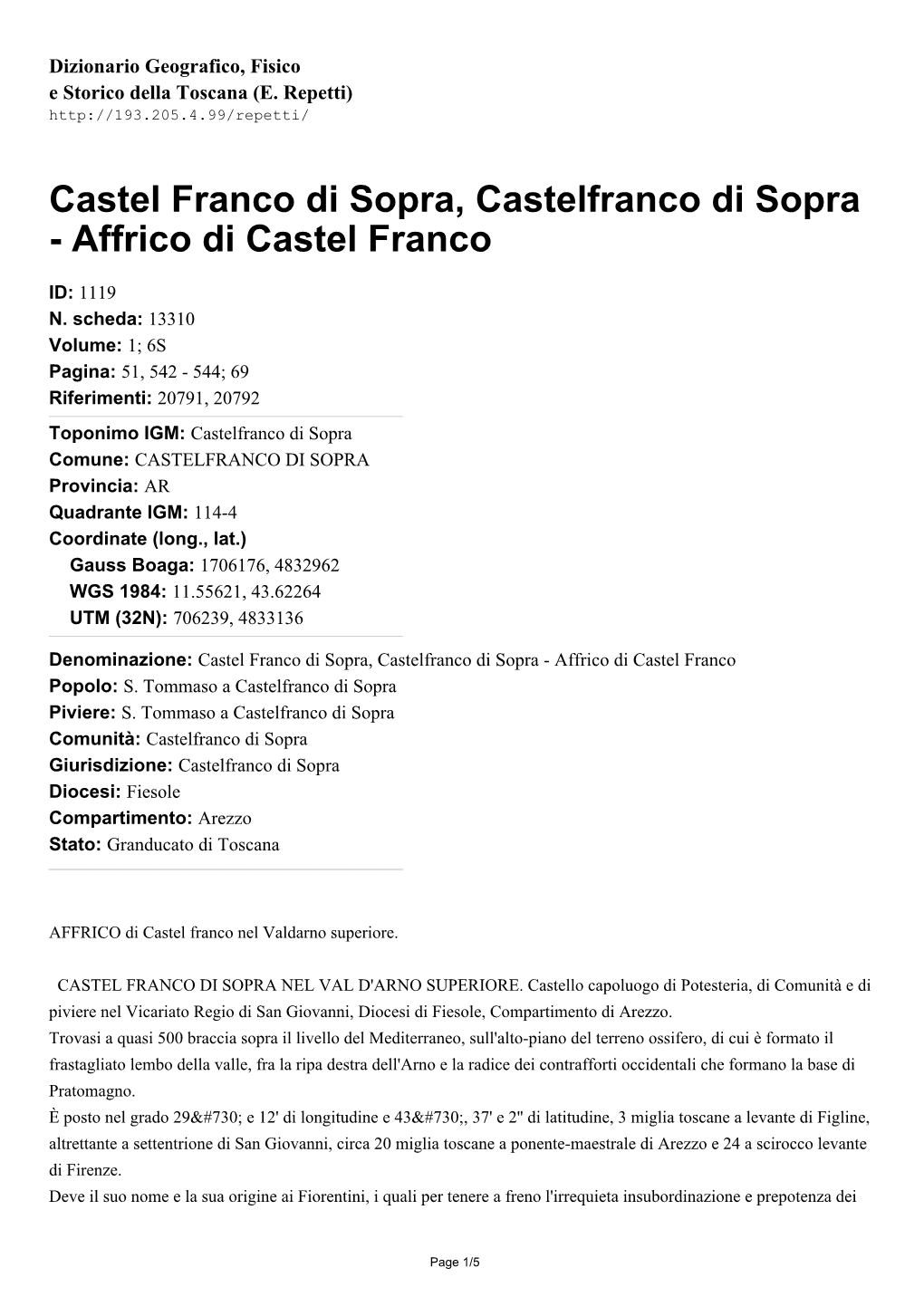 Castel Franco Di Sopra, Castelfranco Di Sopra - Affrico Di Castel Franco