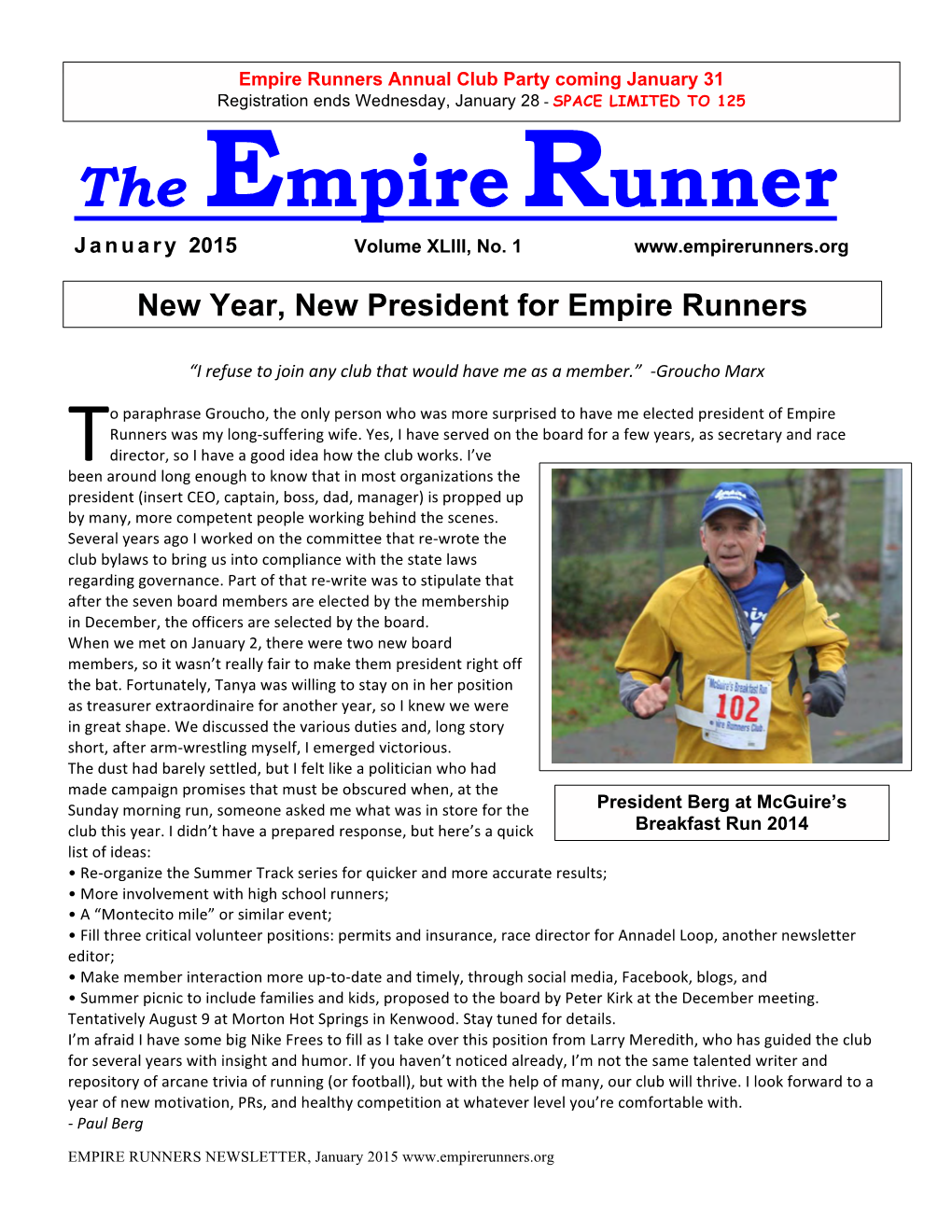 Empire Runners Club | | Newsletter@Empirerunners.Org