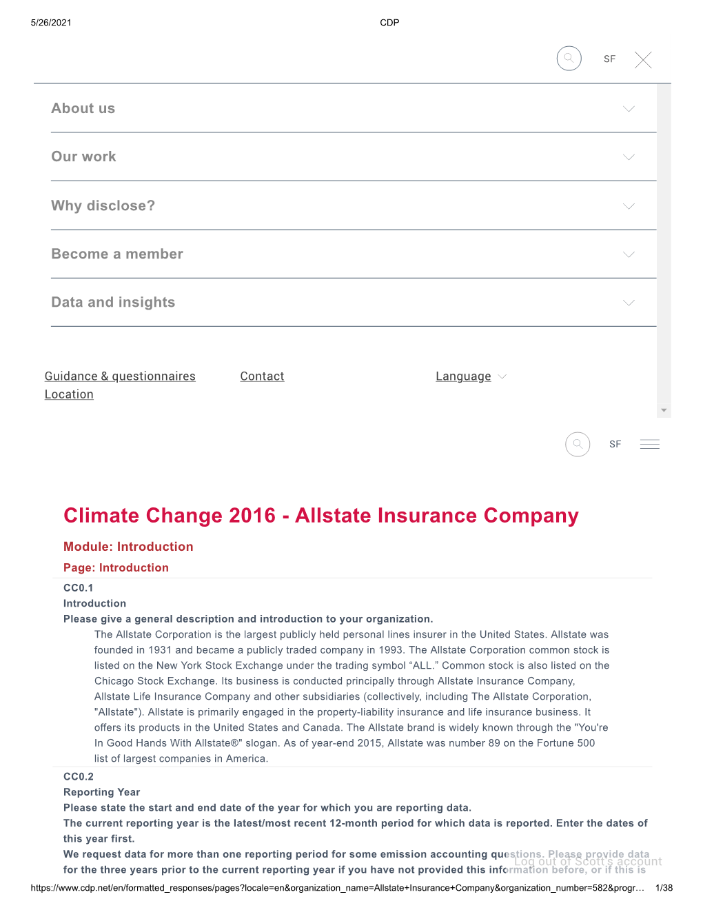 Climate Change 2016 - Allstate Insurance Company