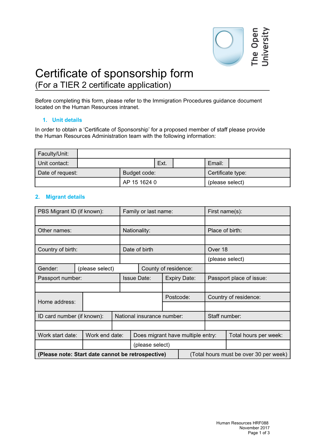 Certificate of Sponsorship Form (For a TIER 2 Certificate Application)