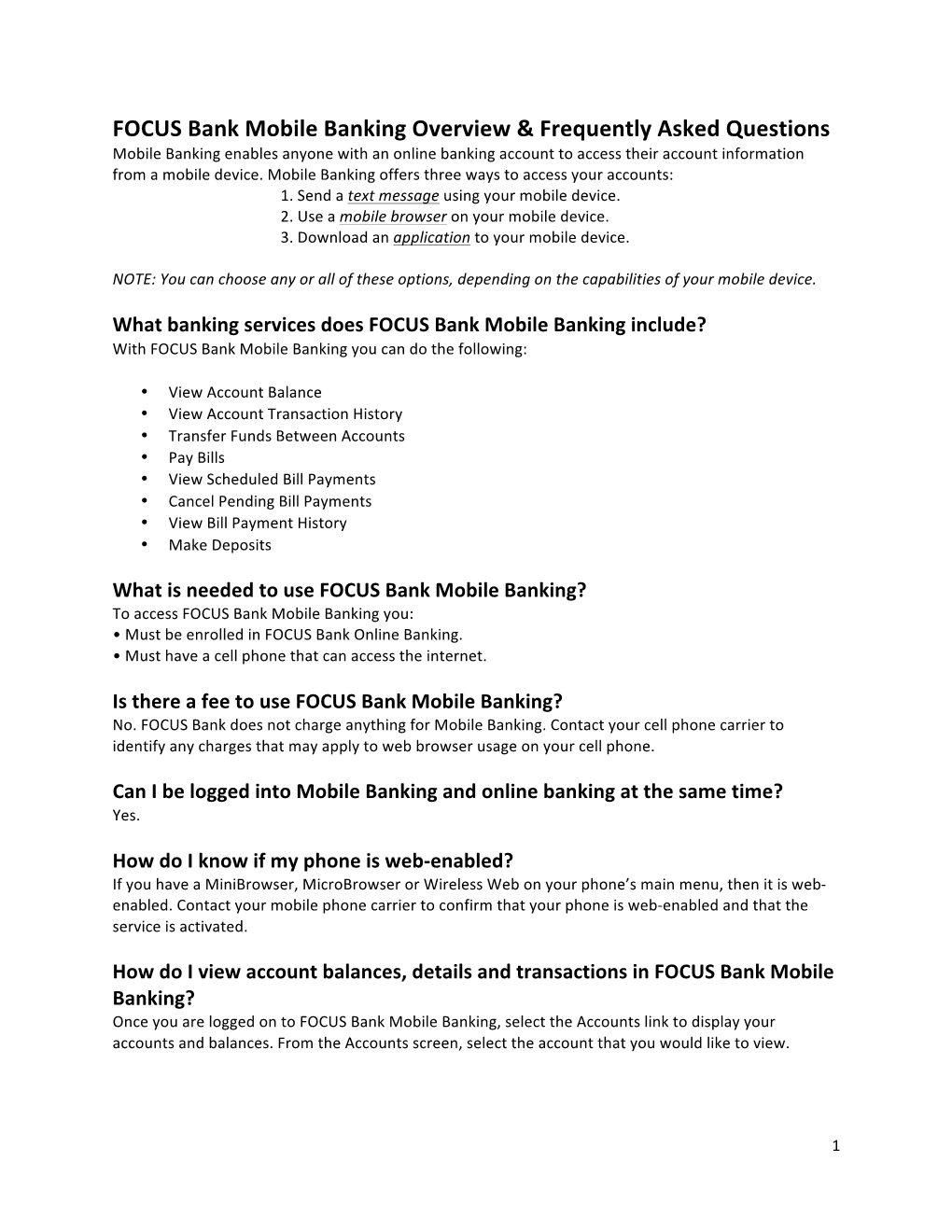 FOCUS Bank Mobile Banking Overview &