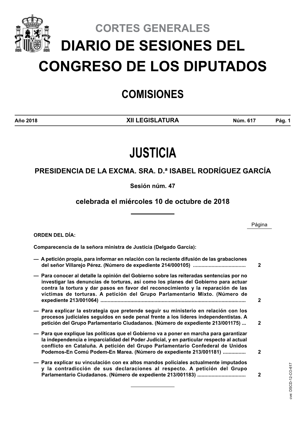 Diario De Sesiones De La Comisión De Justicia