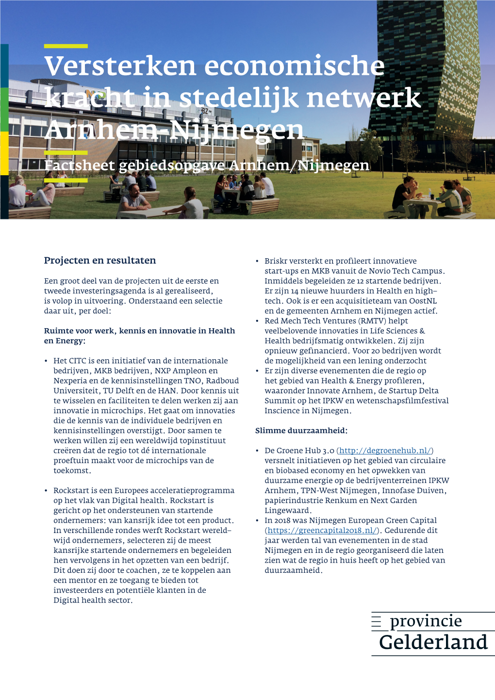 Factsheet Smart Werken En Wonen Arnhem/Nijmegen