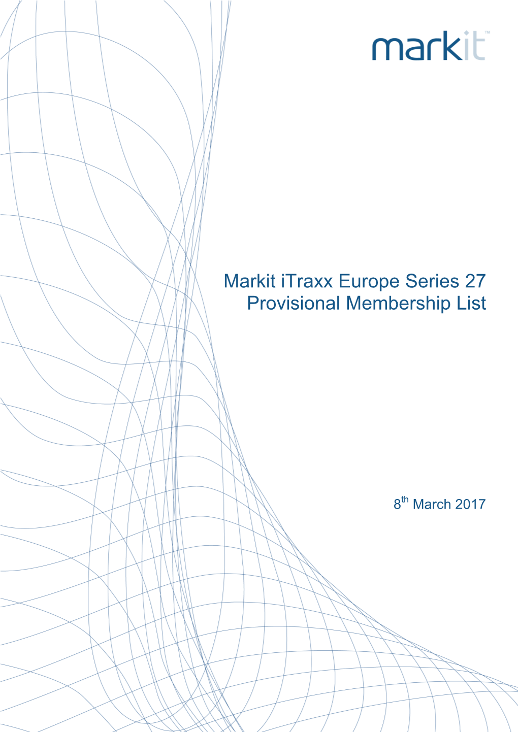 Markit Itraxx Europe Series 27 Provisional Membership List