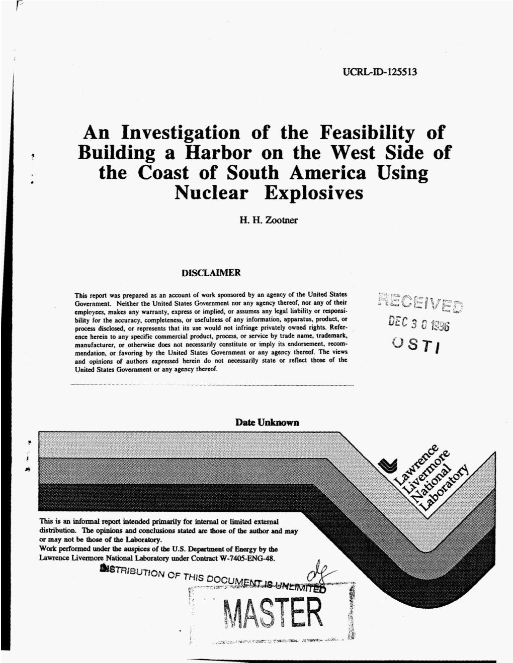 An Investigation of the Feasibility of Building a Harbor on the West Side of the Coast of South America Using Nuclear Explosives H