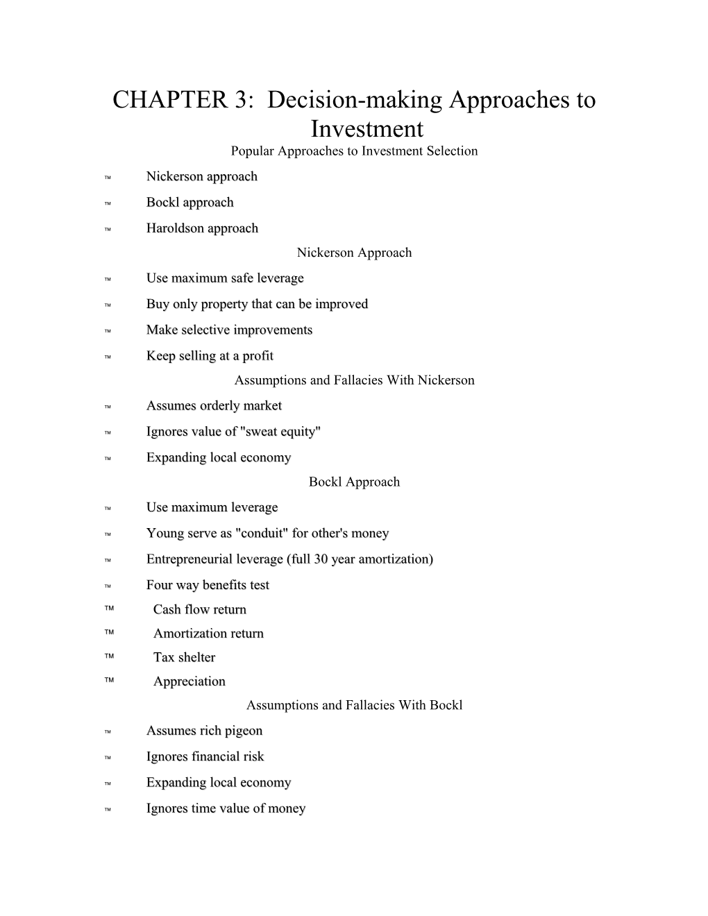 CHAPTER 3: Decision-Making Approaches to Investment