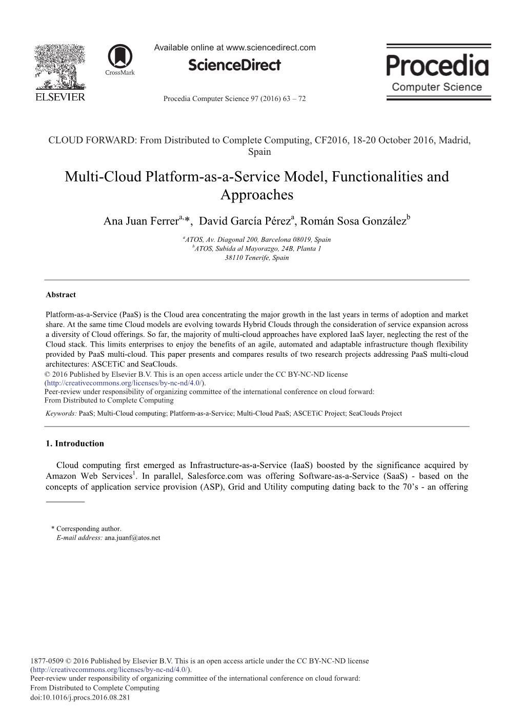 Multi-Cloud Platform-As-A-Service Model, Functionalities and Approaches