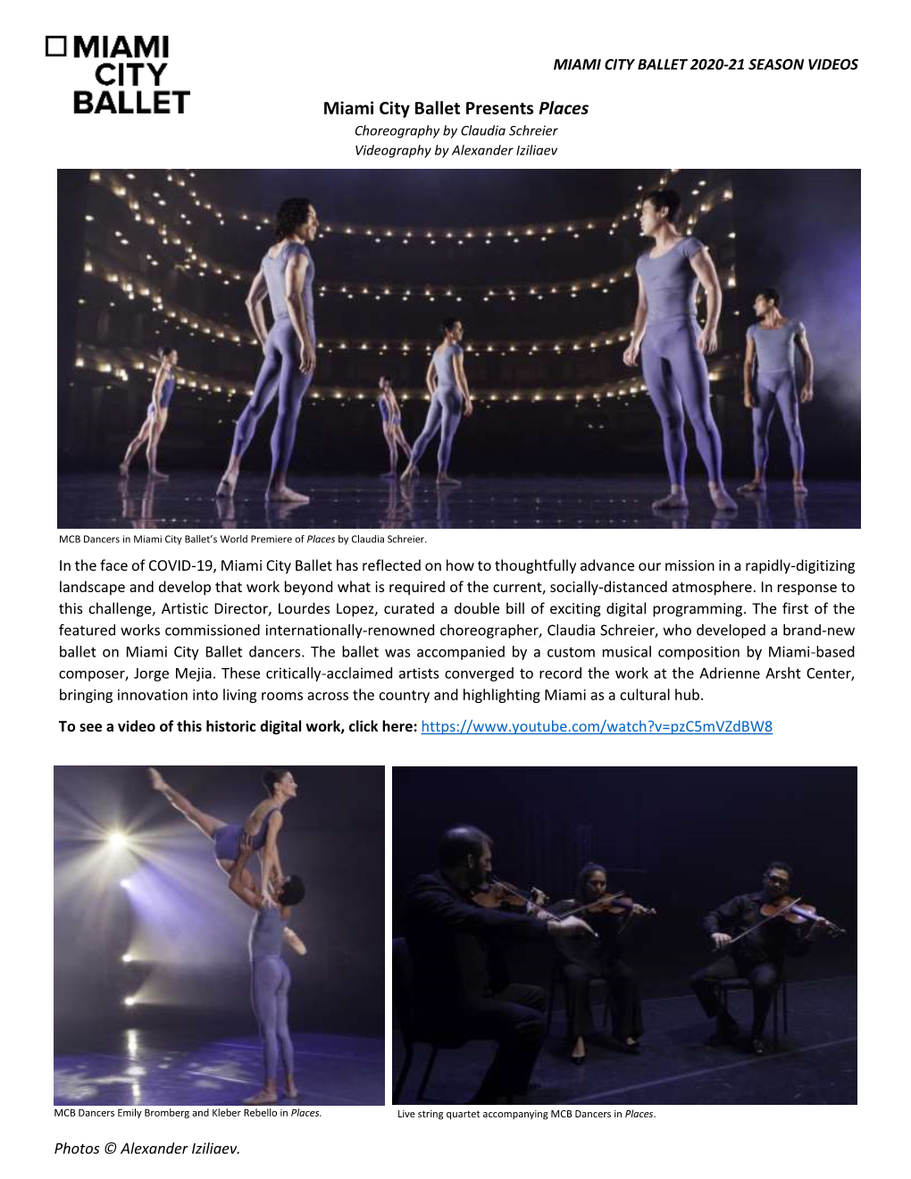 Miami City Ballet Presents Places Choreography by Claudia Schreier Videography by Alexander Iziliaev