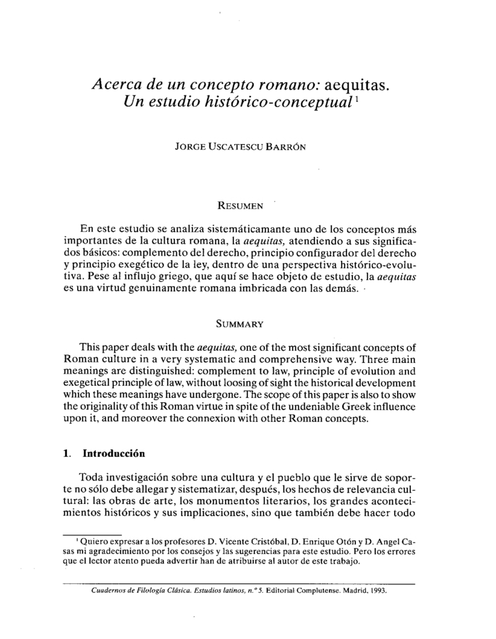 Acerca De Un Concepto Romano: Aequitas. Un Estudio Histórico-Conceptual1