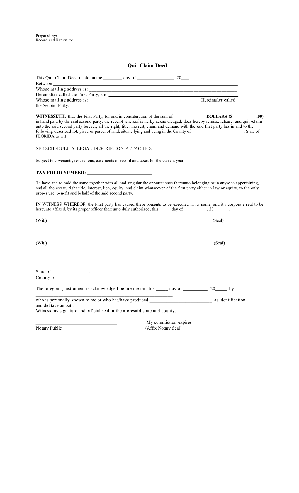 FL-Quit Claim Deed