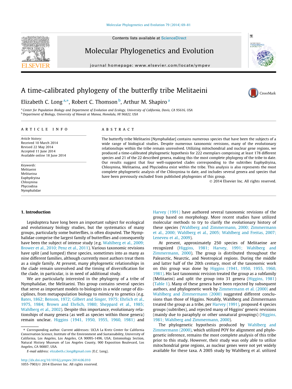 A Time-Calibrated Phylogeny of the Butterfly Tribe Melitaeini