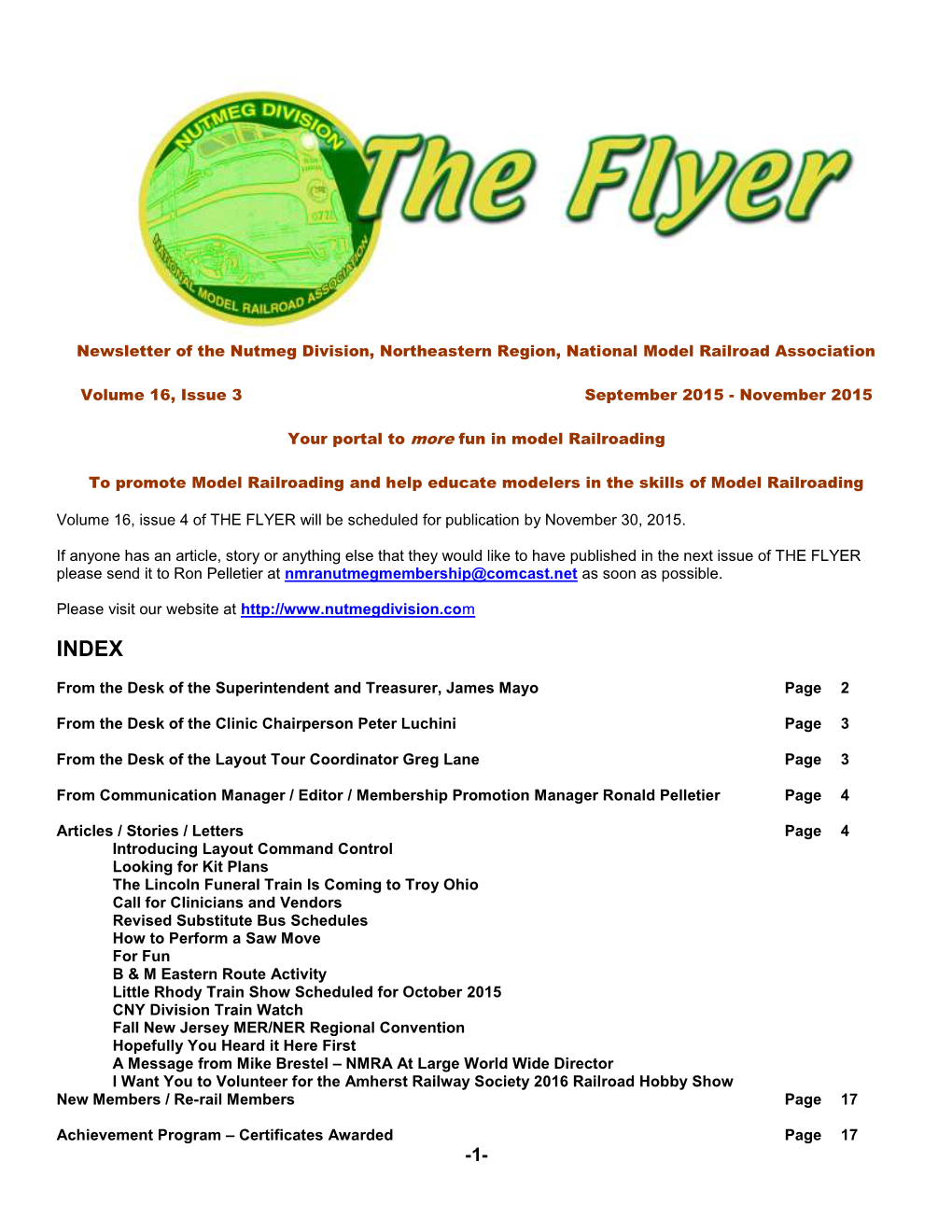 Newsletter of the Nutmeg Division, Northeastern Region, National Model Railroad Association