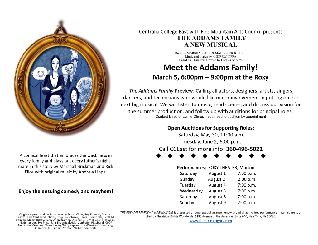 Meet the Addams Family! March 5, 6:00Pm – 9:00Pm at the Roxy