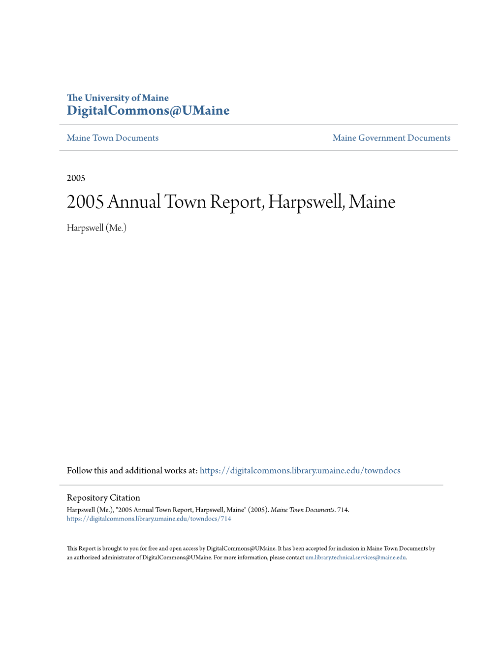 2005 Annual Town Report, Harpswell, Maine Harpswell (Me.)