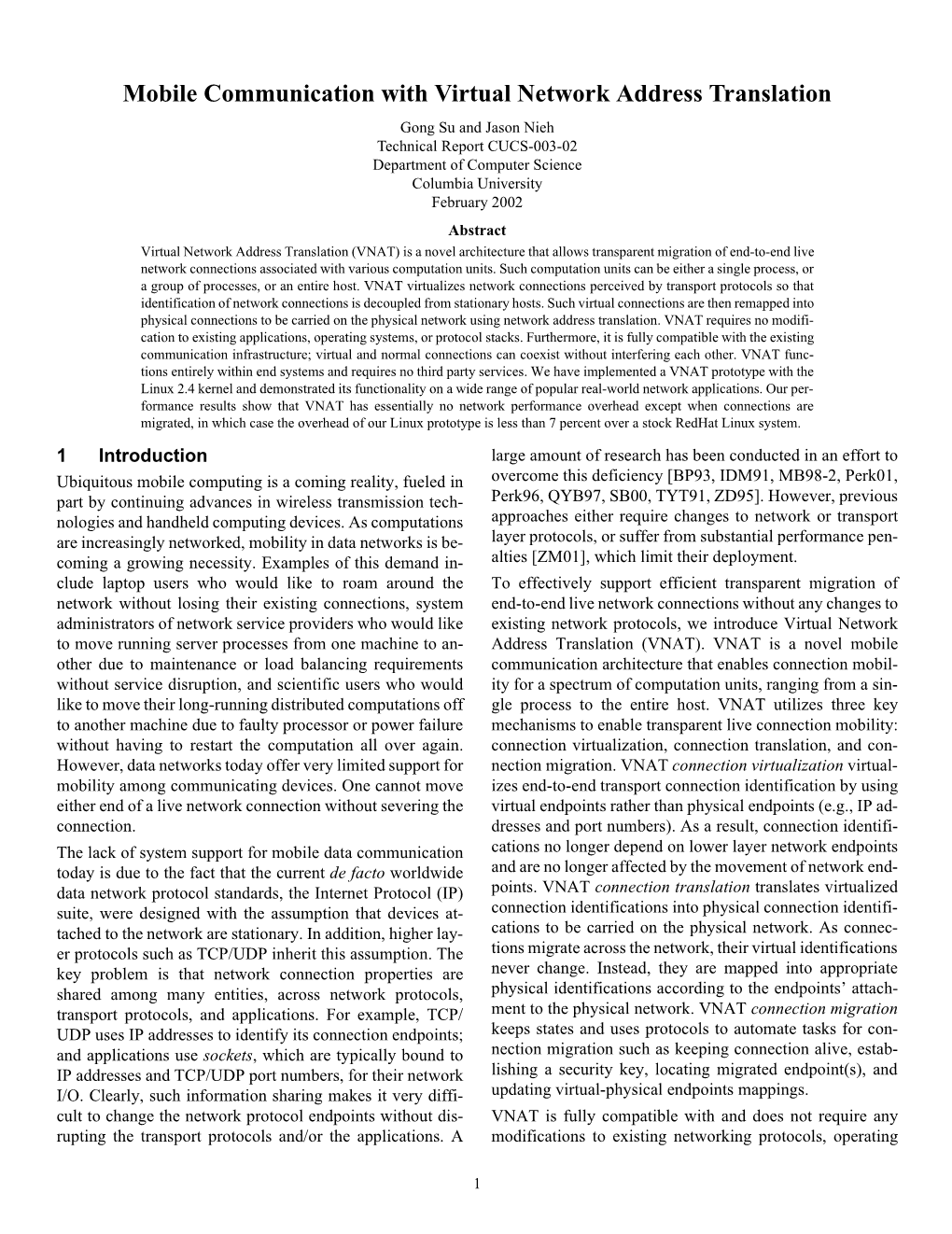 Mobile Communication with Virtual Network Address Translation