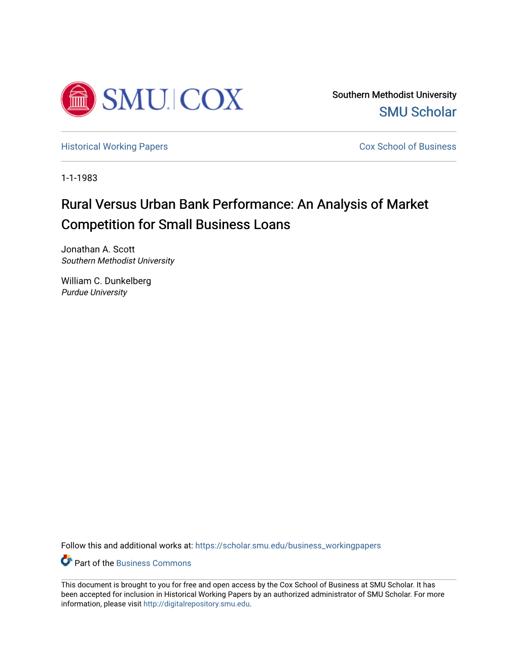 Rural Versus Urban Bank Performance: an Analysis of Market Competition for Small Business Loans