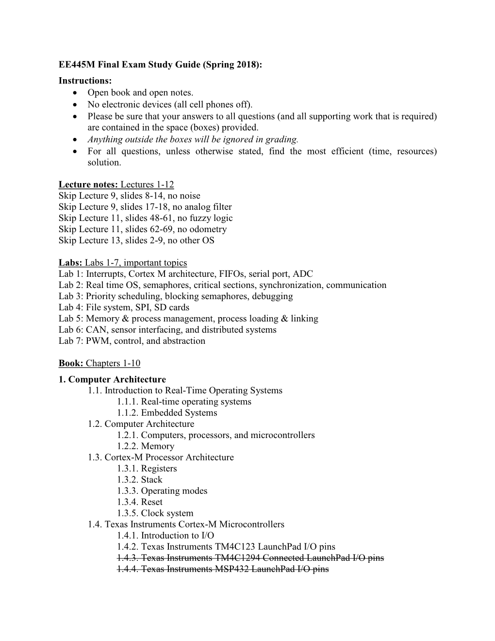 EE445M/EE380L.12 Final Exam Study Guide