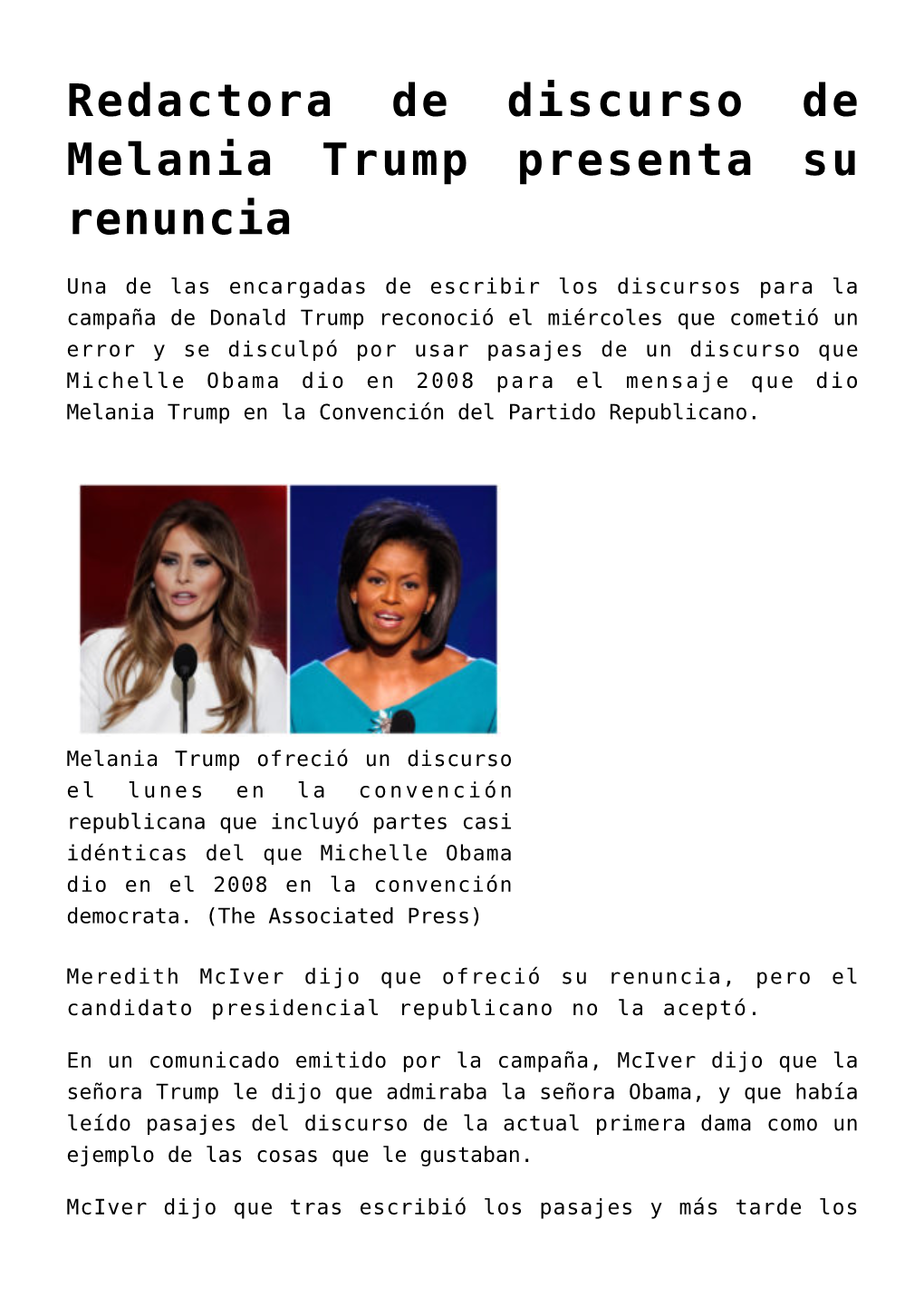 Redactora De Discurso De Melania Trump Presenta Su Renuncia