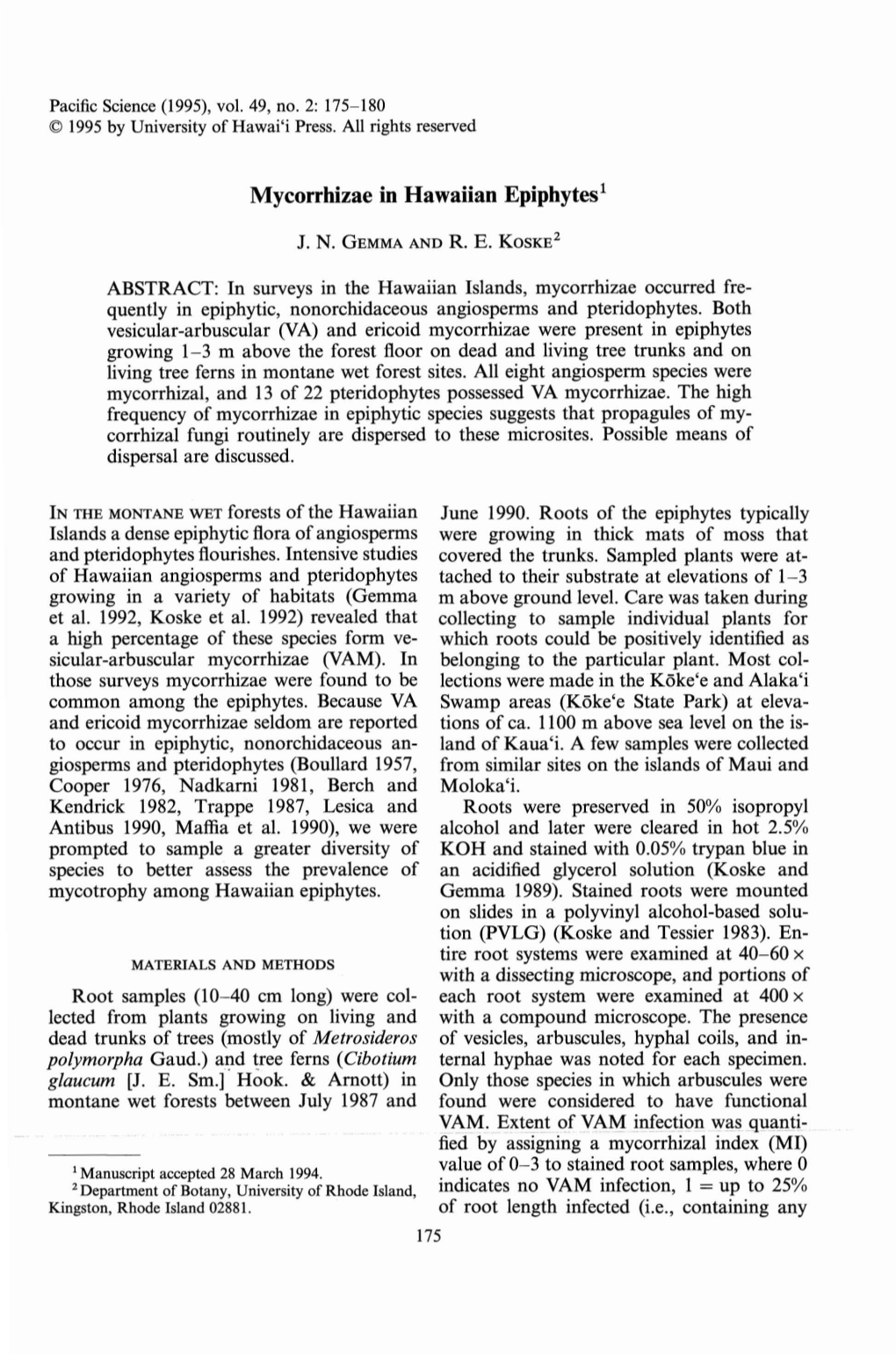 Mycorrhizae in Hawaiian Epiphytes!