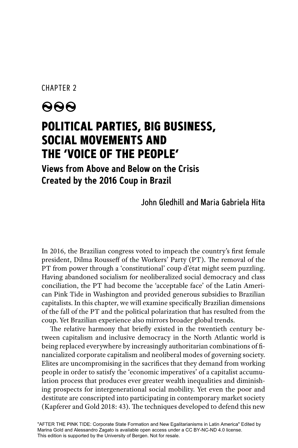Political Parties, Big Business, Social Movements and the 'Voice of the People'