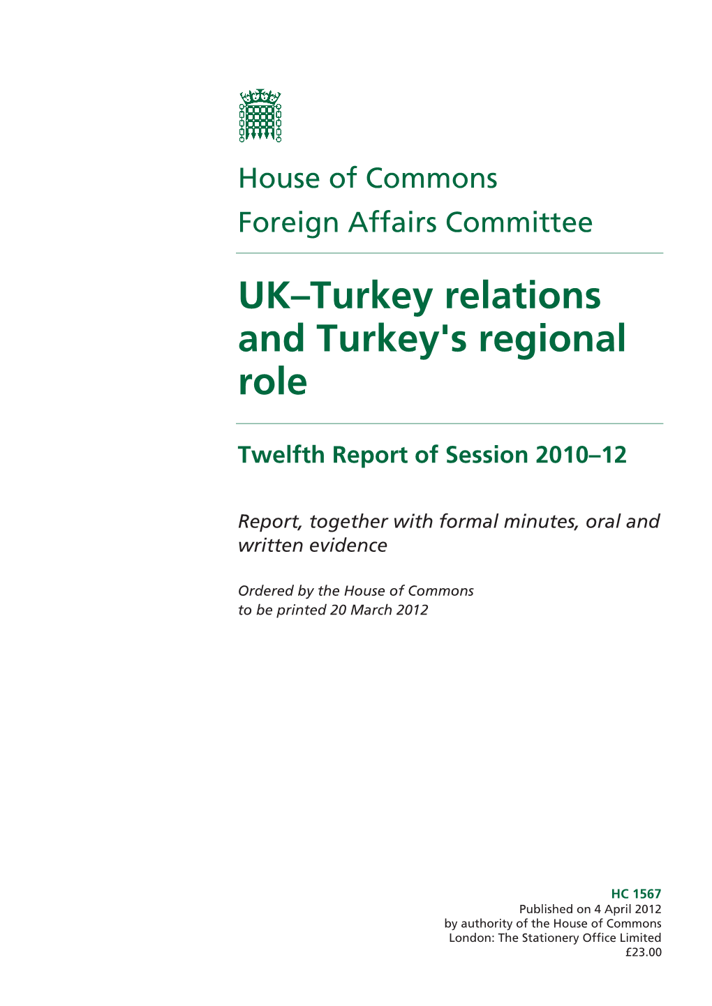 UK–Turkey Relations and Turkey's Regional Role