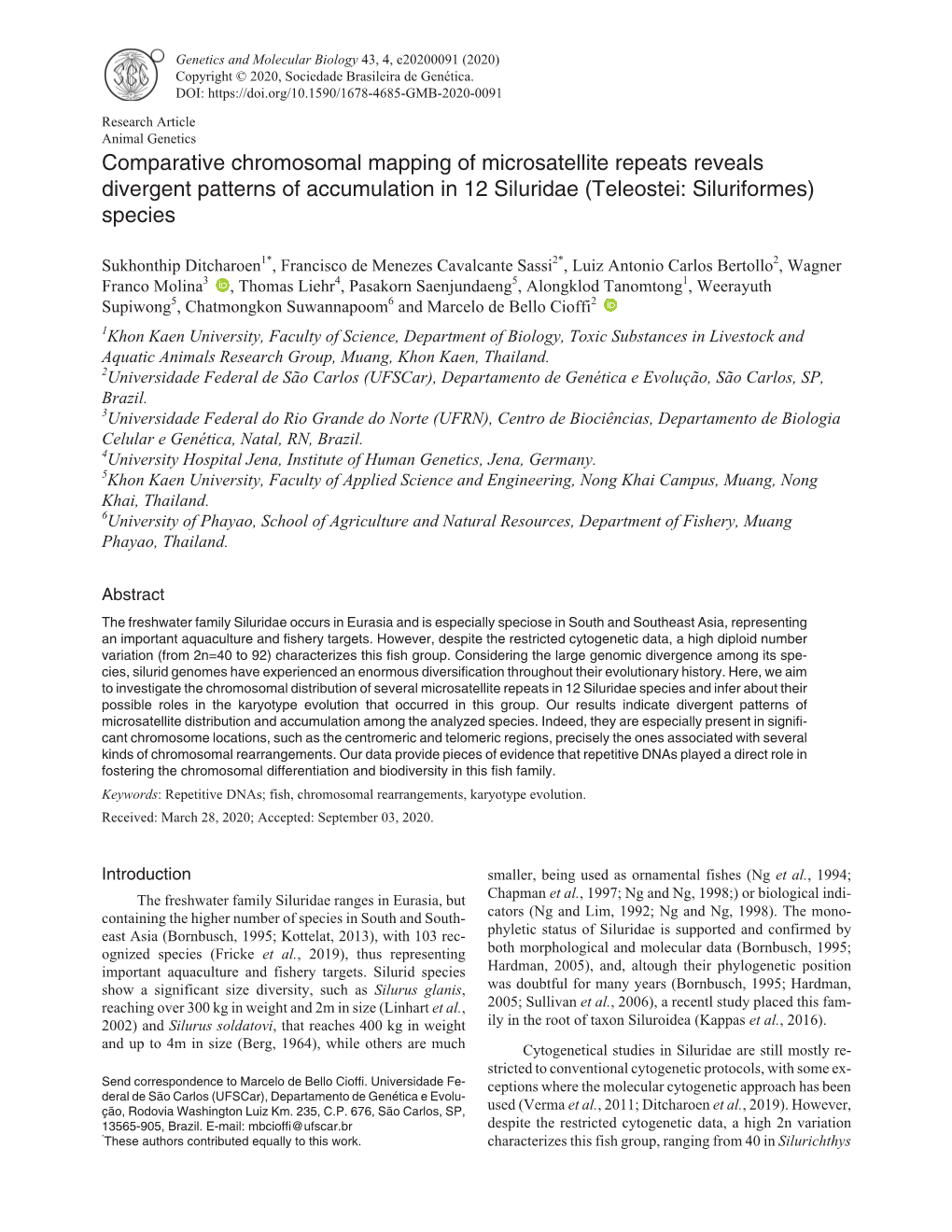 Comparative Chromosomal Mapping of Microsatellite Repeats Reveals Divergent Patterns of Accumulation in 12 Siluridae (Teleostei: Siluriformes) Species