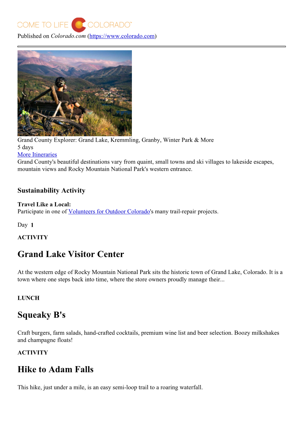 Grand County Explorer: Grand Lake, Kremmling, Granby