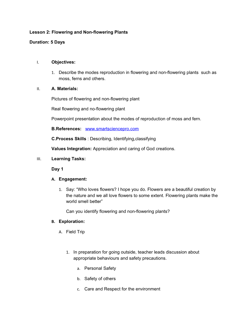 Lesson 2: Flowering and Non-Flowering Plants