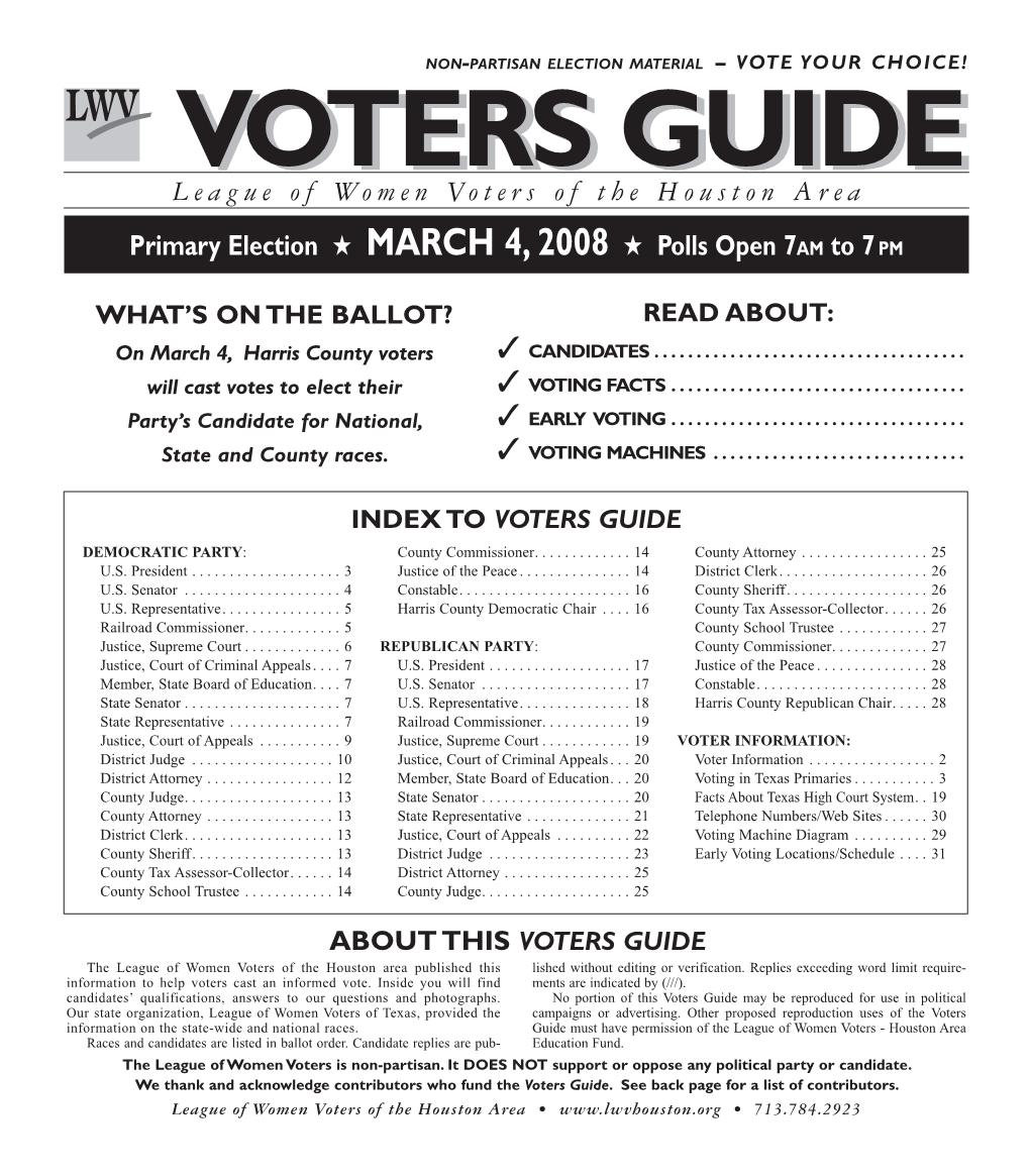 LWV Votersvoterslwv Guideguide League of Women Voters of the Houston Area