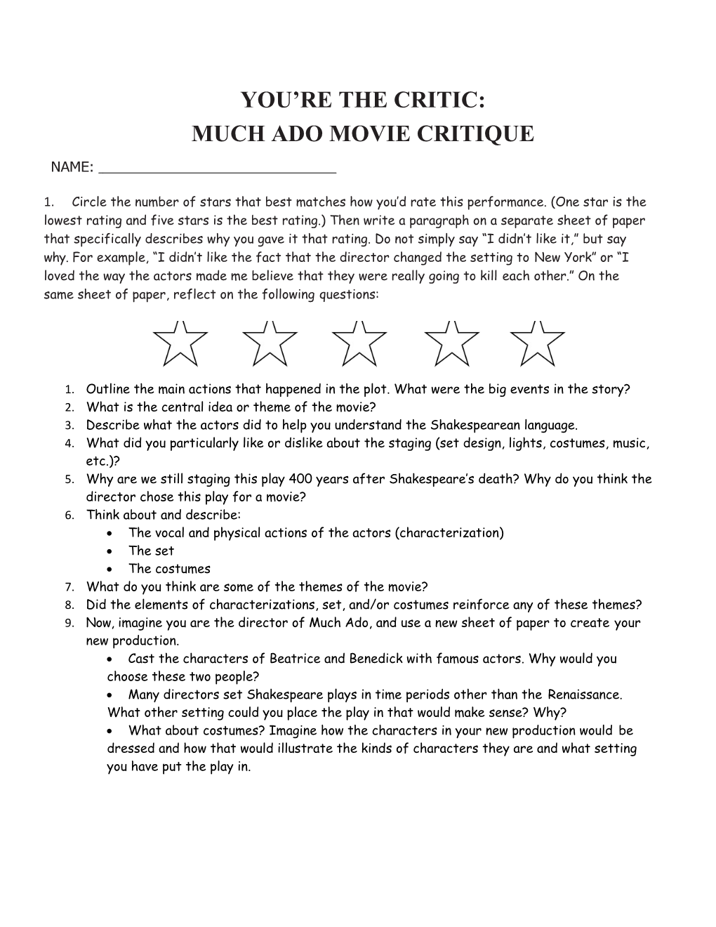 You Re the Critic: Much Ado Movie Critique