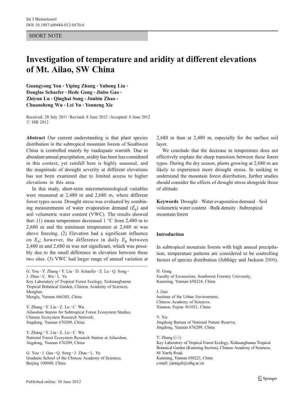 Investigation of Temperature and Aridity at Different Elevations of Mt