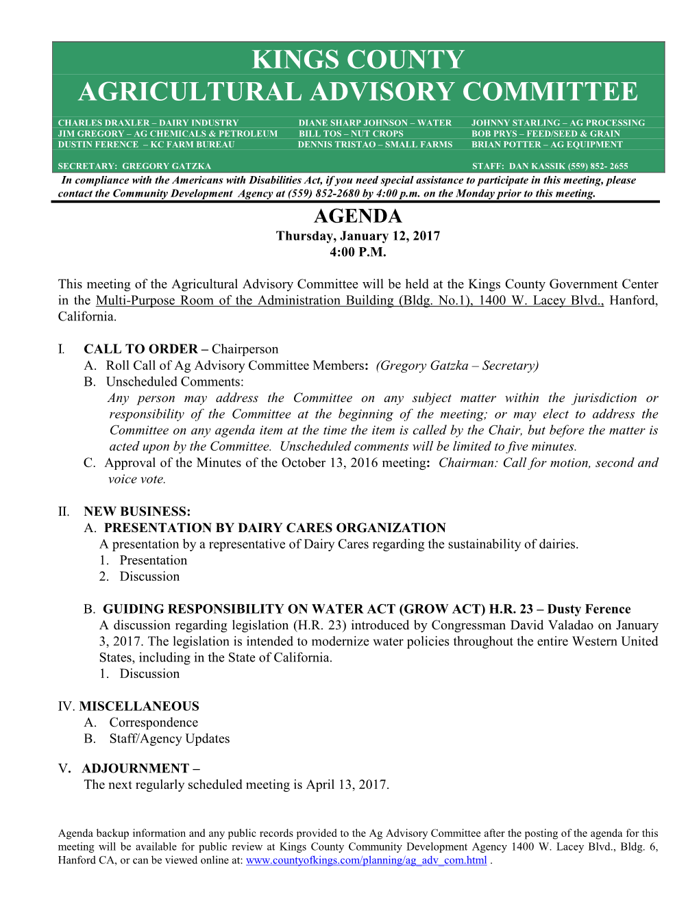 Kings County Agricultural Advisory Committee