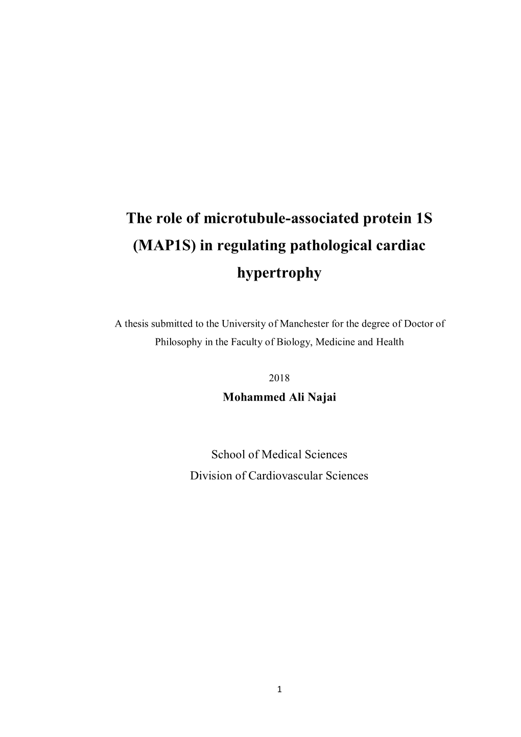 The Role of Microtubule-Associated Protein 1S (MAP1S) in Regulating Pathological Cardiac Hypertrophy