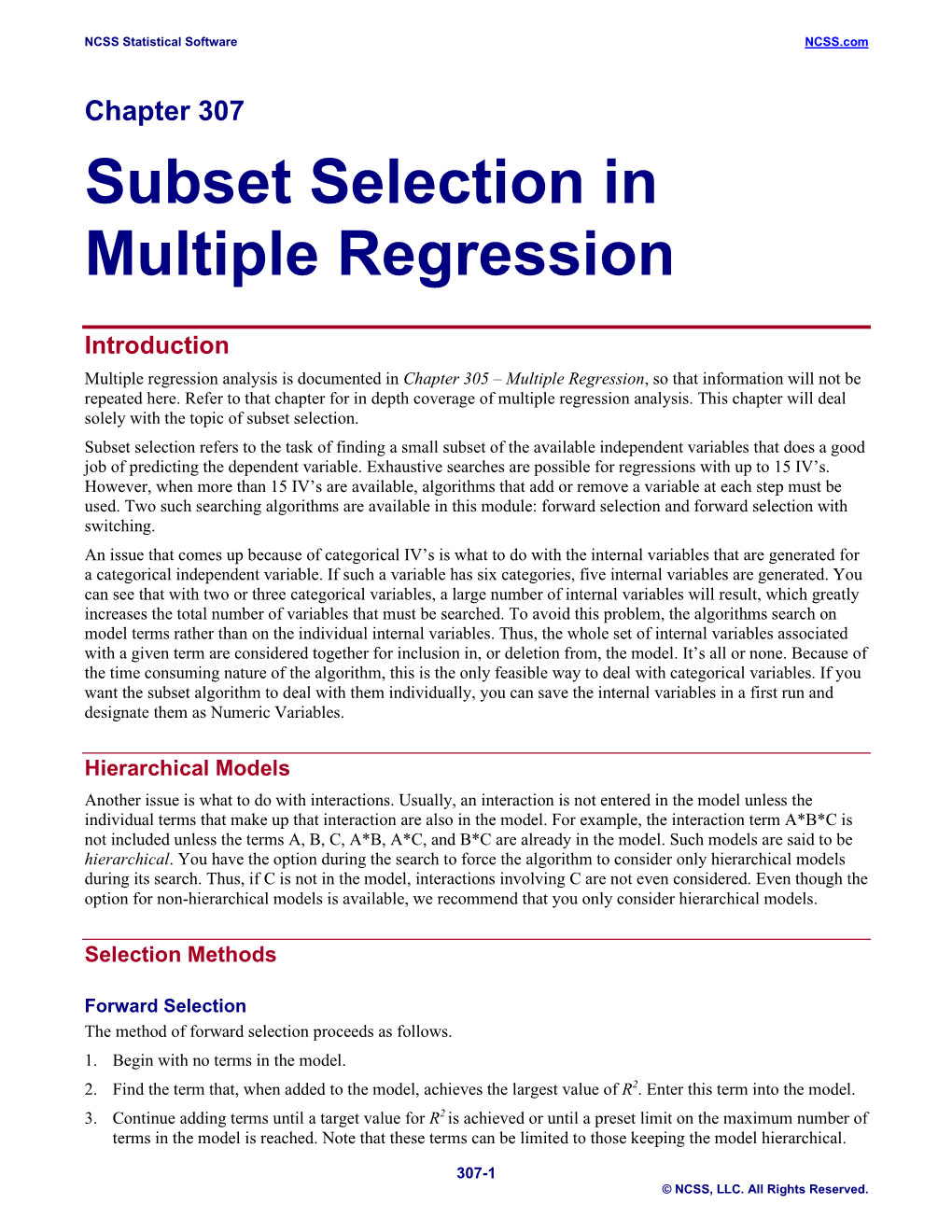 Subset Selection in Multiple Regression