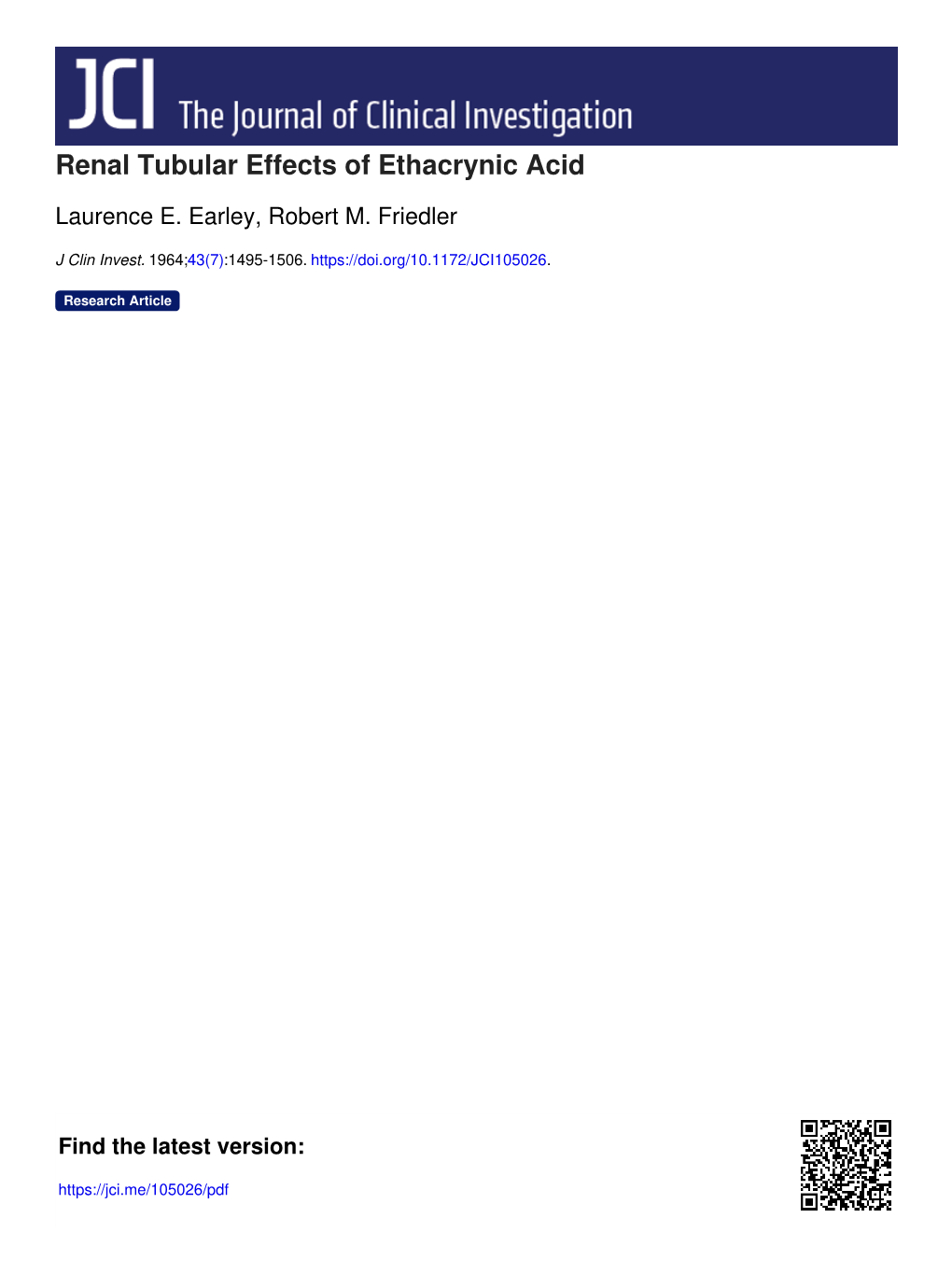 Renal Tubular Effects of Ethacrynic Acid