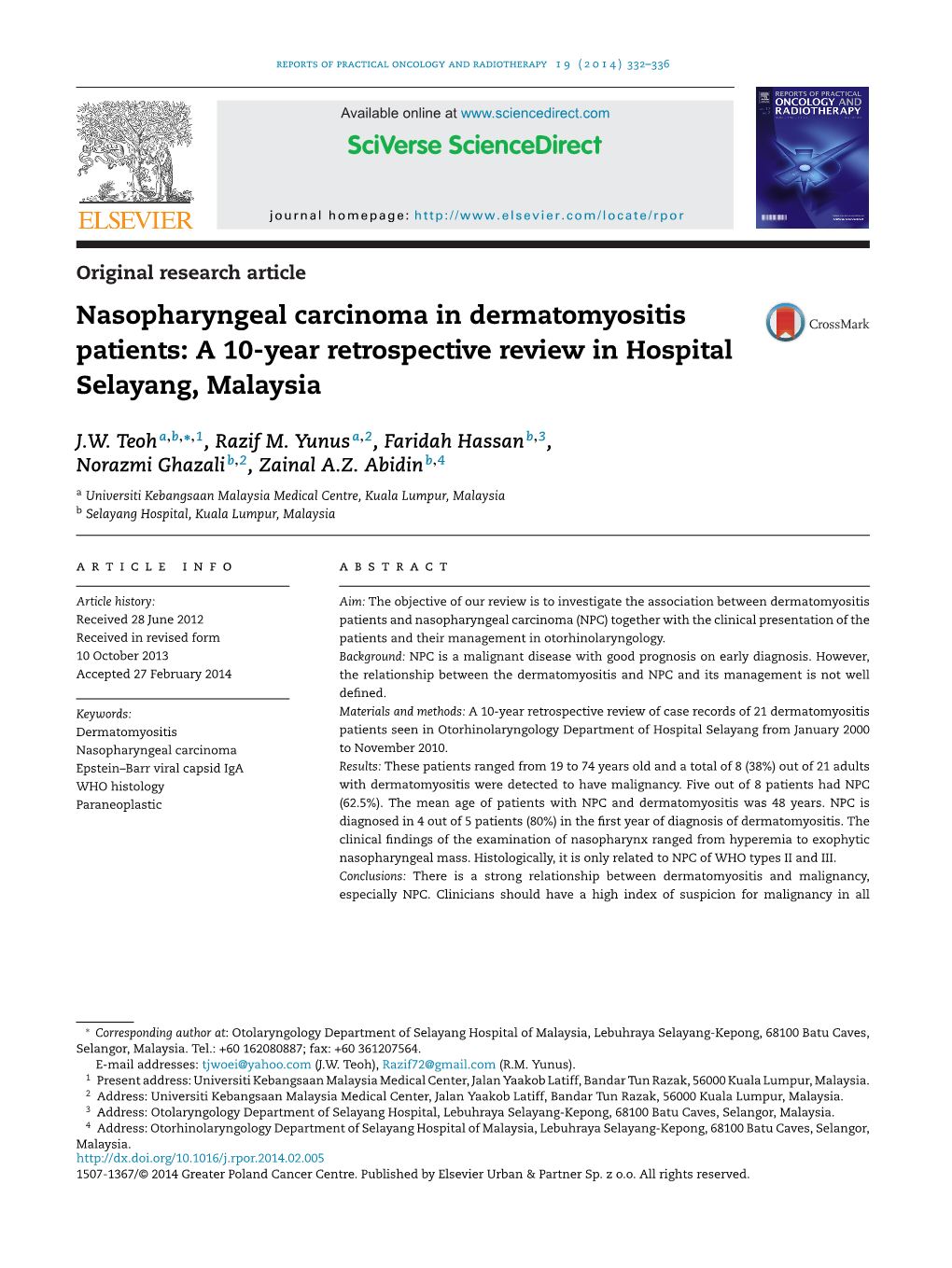 Nasopharyngeal Carcinoma in Dermatomyositis Patients