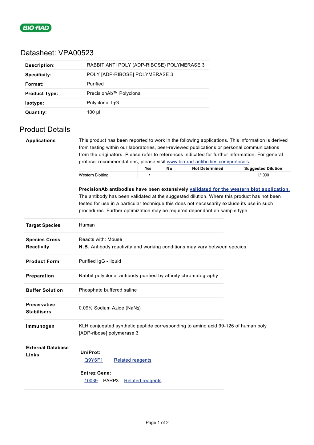 Datasheet: VPA00523 Product Details