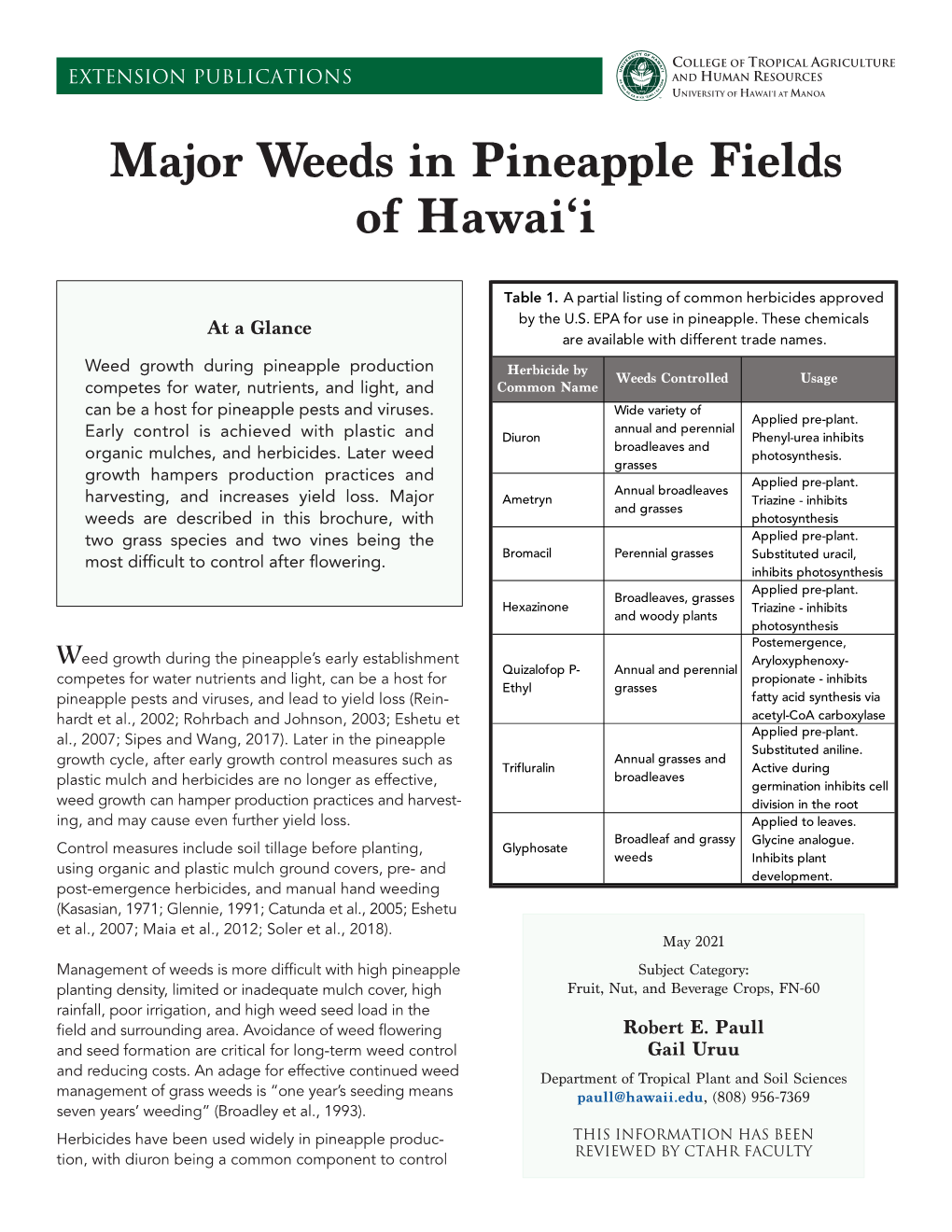 Major Weeds in Pineapple Fields of Hawai'i