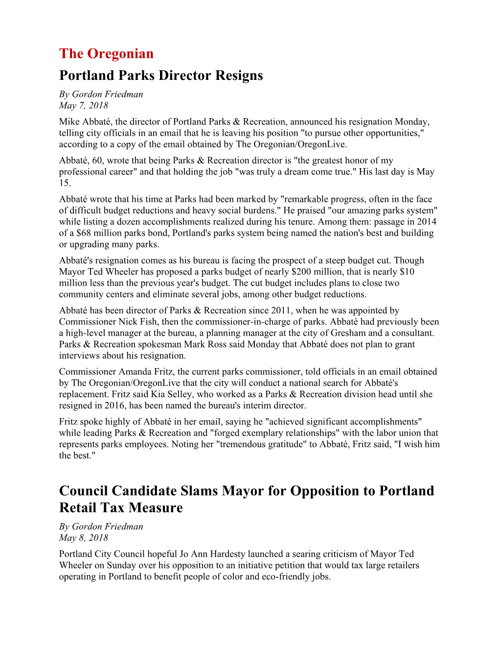 The Oregonian Portland Parks Director Resigns Council