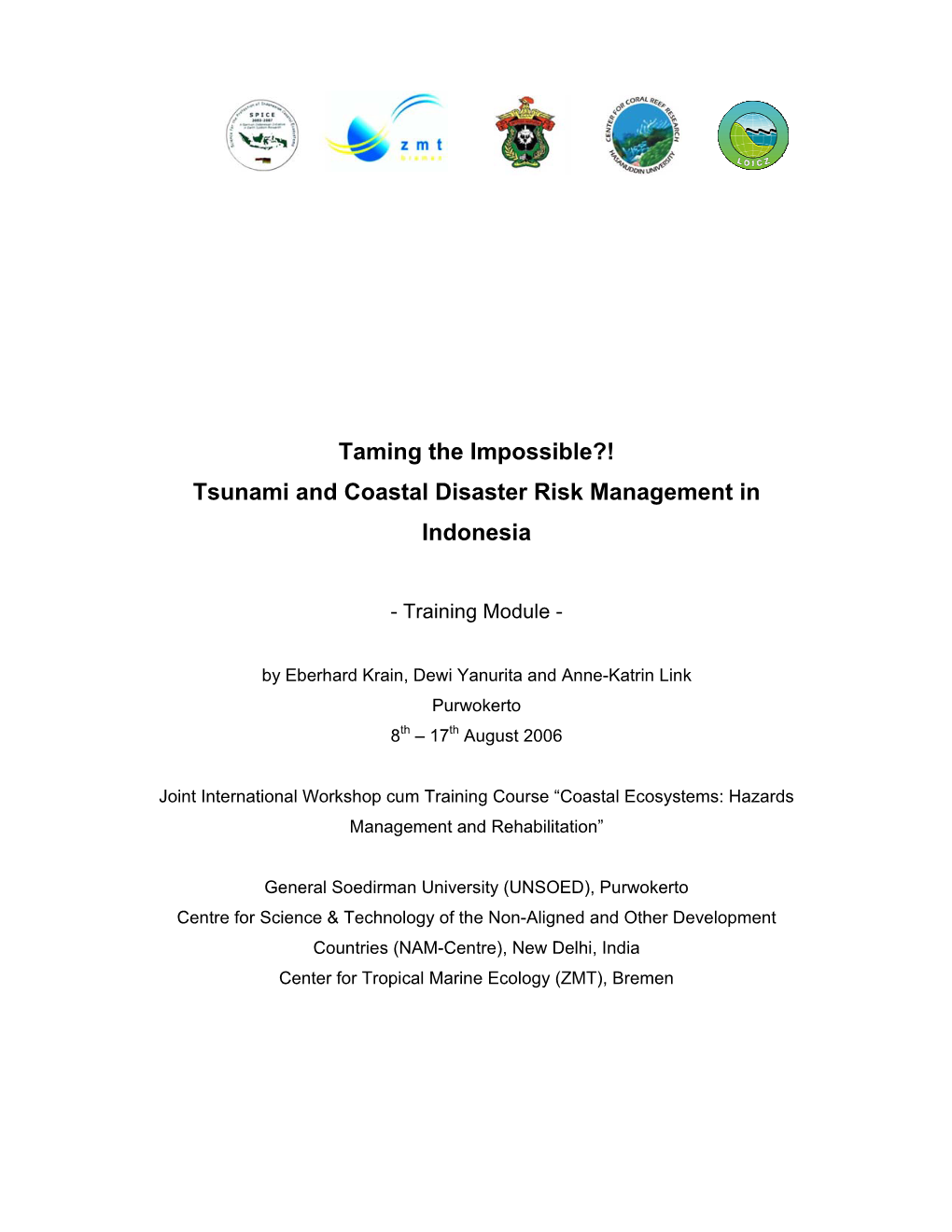 Tsunami and Coastal Disaster Risk Management in Indonesia