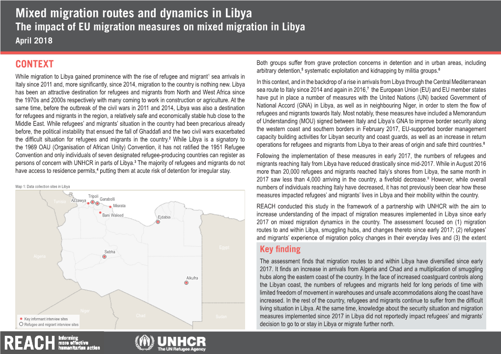 Mixed Migration Routes and Dynamics in Libya the Impact of EU Migration Measures on Mixed Migration in Libya April 2018