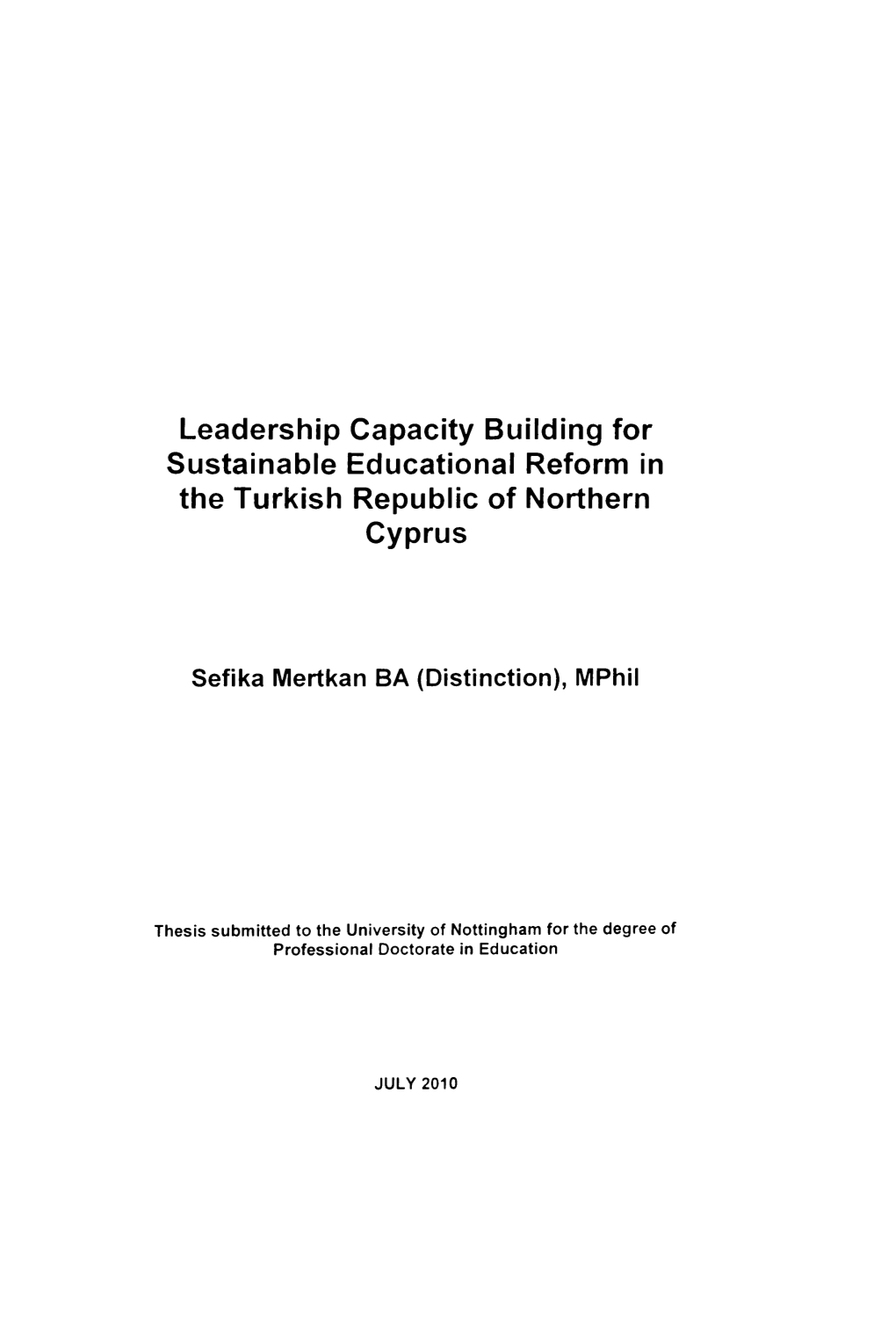 Educational Reform in the Turkish Republic of Northern Cyprus