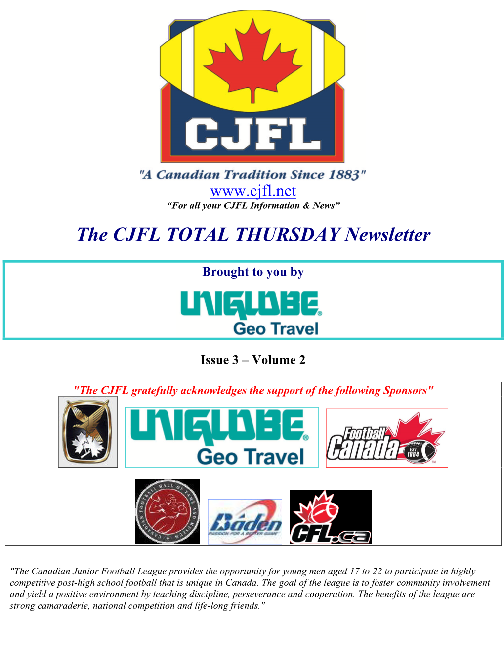 The CJFL TOTAL THURSDAY Newsletter