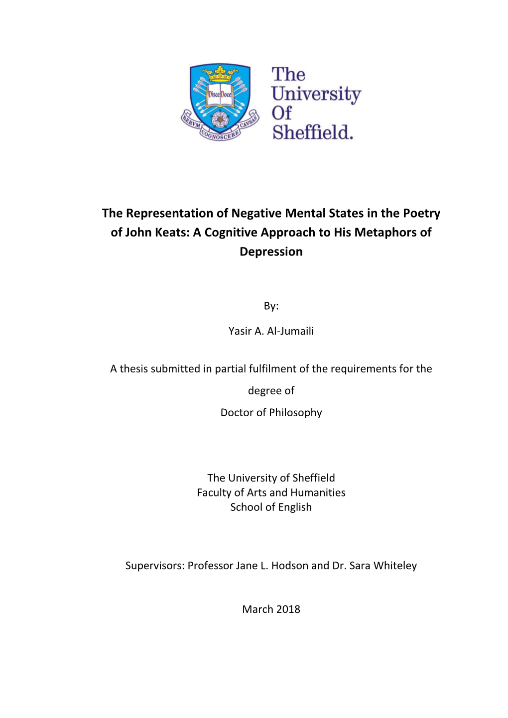 The Representation of Negative Mental States in the Poetry of John Keats: a Cognitive Approach to His Metaphors of Depression