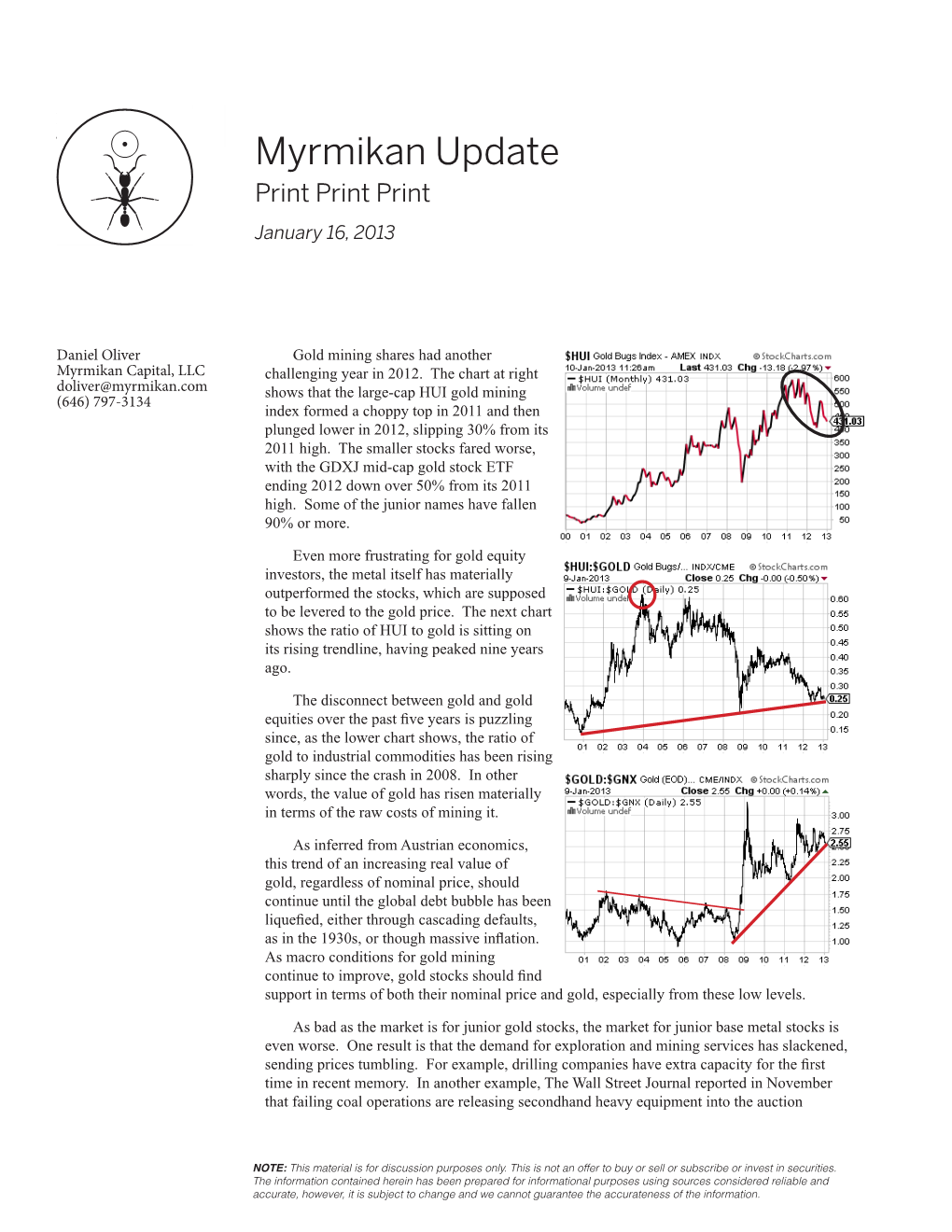 Myrmikan Update January 16, 2013 Page 1 Myrmikan Update Print Print Print January 16, 2013